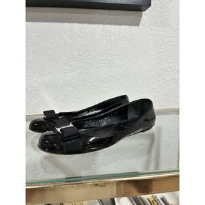 Salvatore Ferragamo Black Patent Leather Varina Ballet Flats Women's Size 7.5